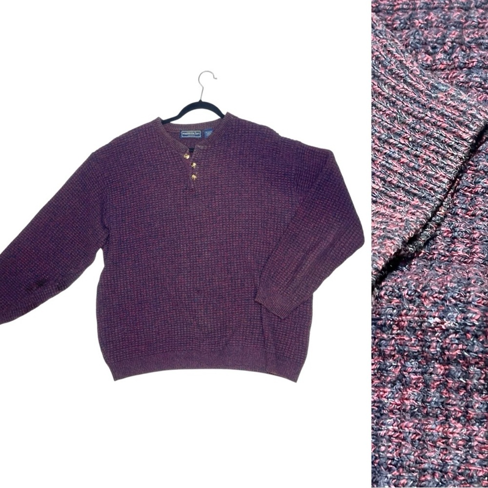Vintage Susquehanna Trail Outfitters Mens Waffle Knit Ski Sweater Burgundy
